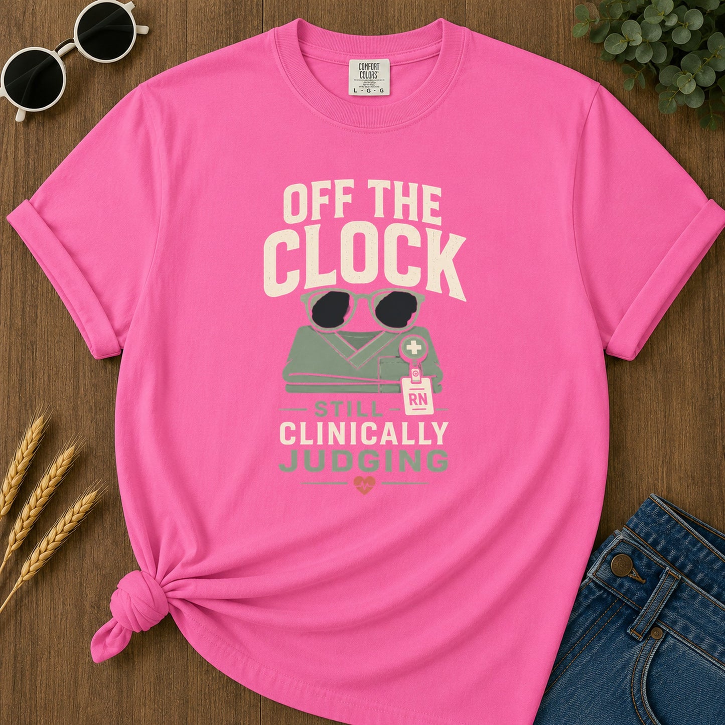 Off Clock Judging T-Shirt - Neon Pink Mockup