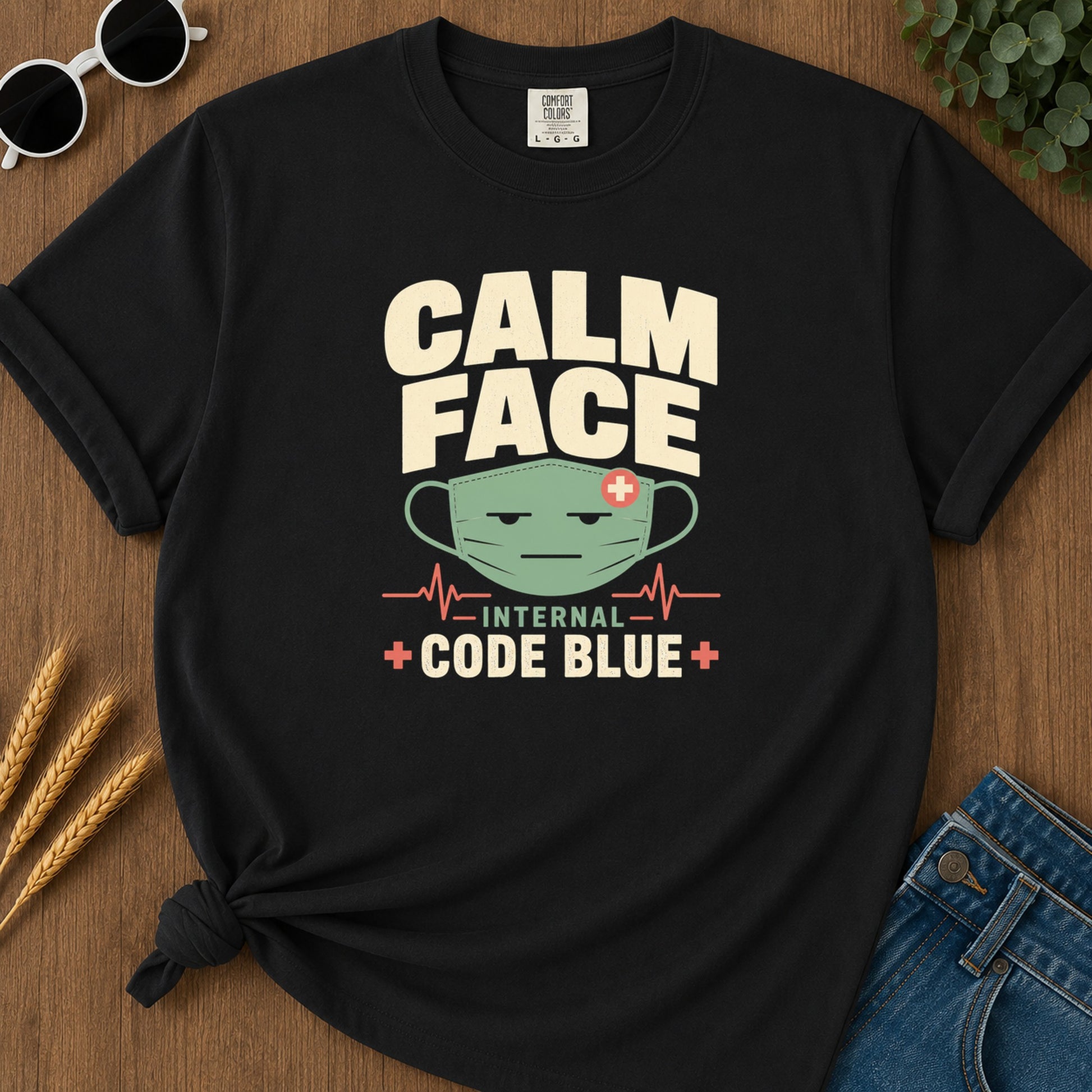 Calm Facade Code Blue T-Shirt - Black Mockup