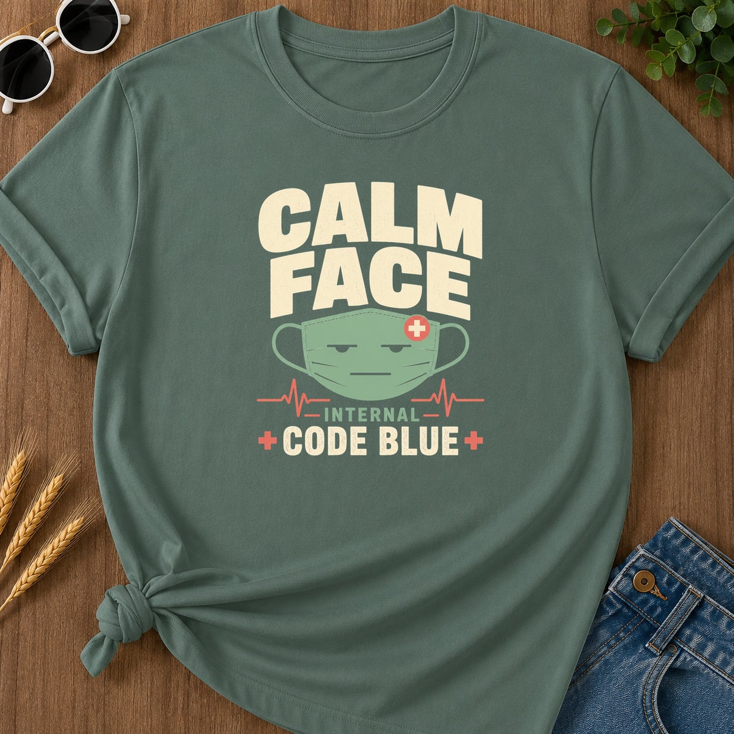 Calm Facade Code Blue T-Shirt - Blue Spruce Mockup