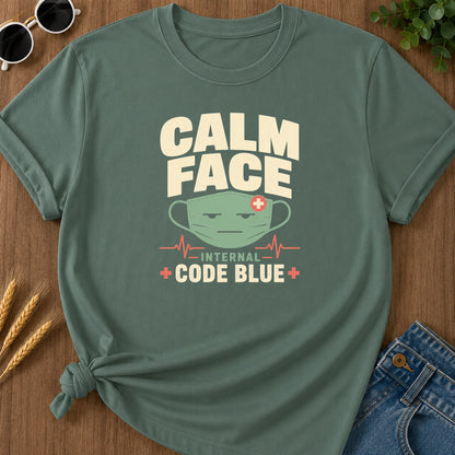 Calm Facade Code Blue T-Shirt - Blue Spruce Mockup