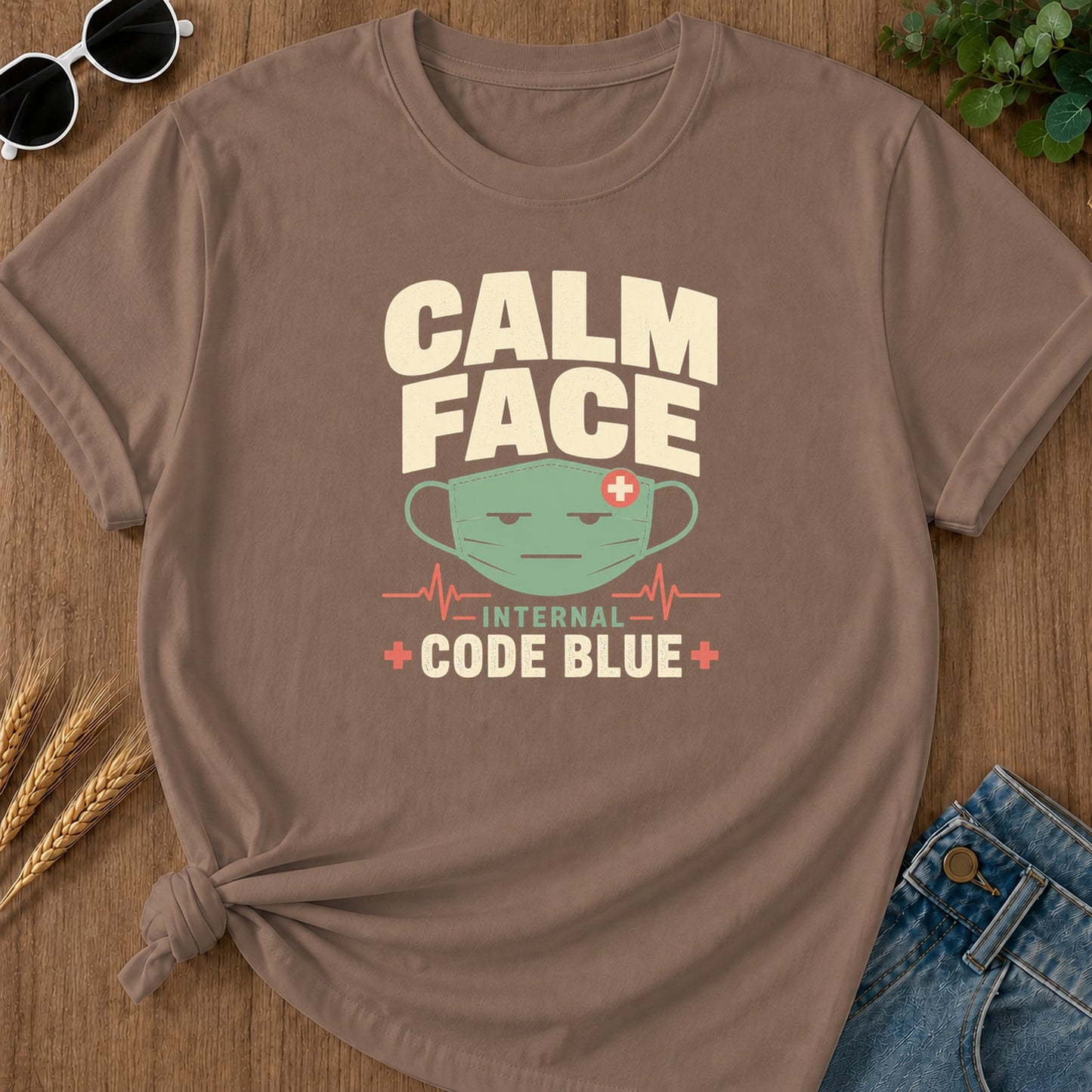 Calm Facade Code Blue T-Shirt - Espresso Mockup