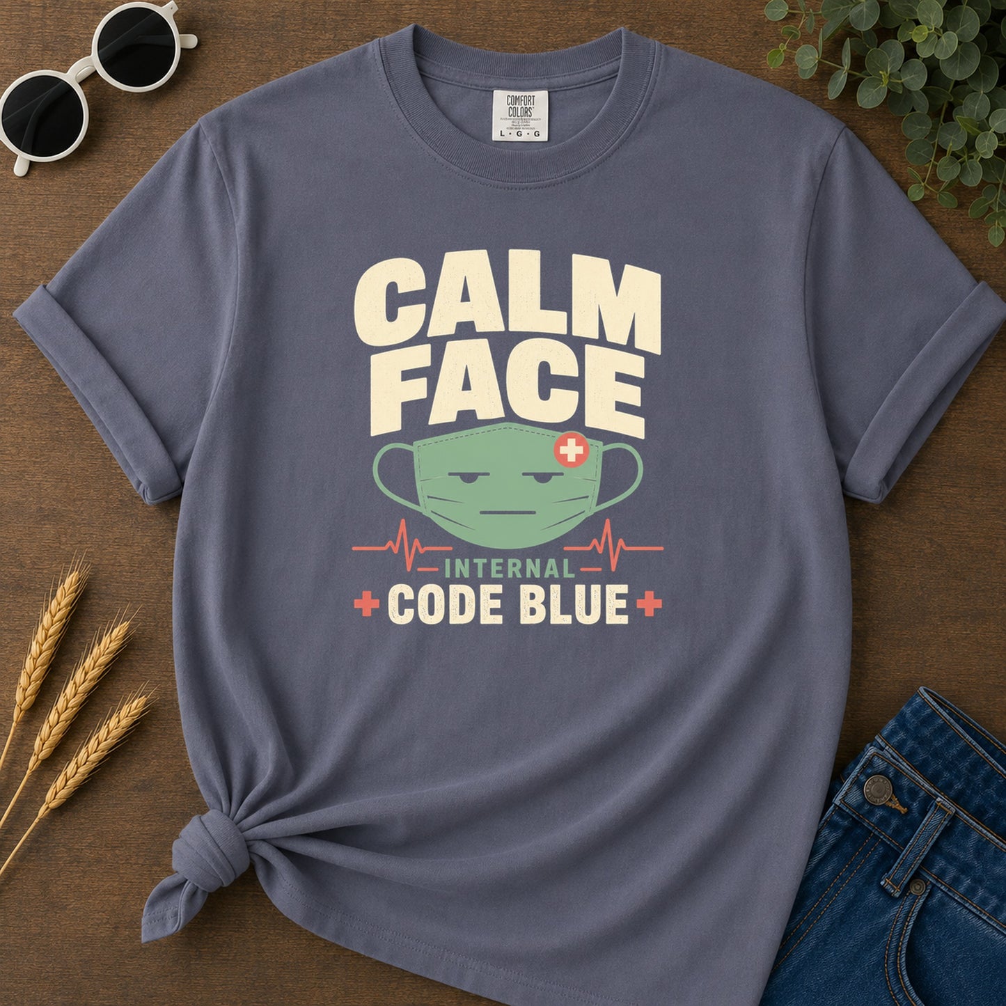 Calm Facade Code Blue T-Shirt - Navy Mockup