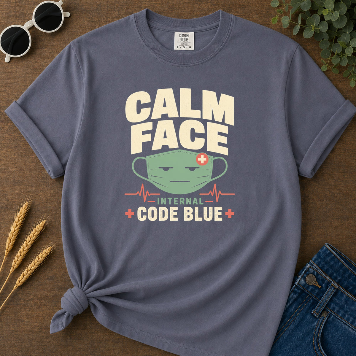Calm Facade Code Blue T-Shirt - Navy Mockup