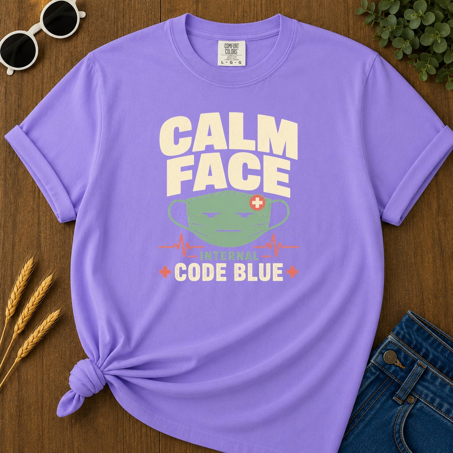 Calm Facade Code Blue T-Shirt - Violet Mockup
