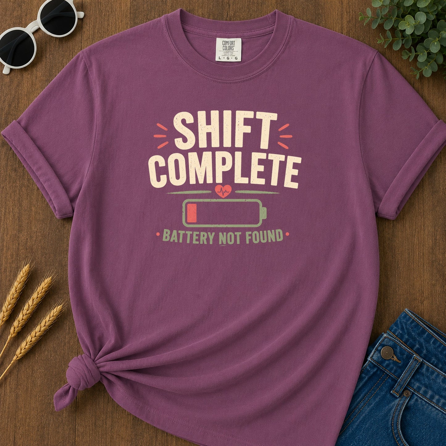 Shift Complete Battery Not Found T-Shirt - Berry Mockup