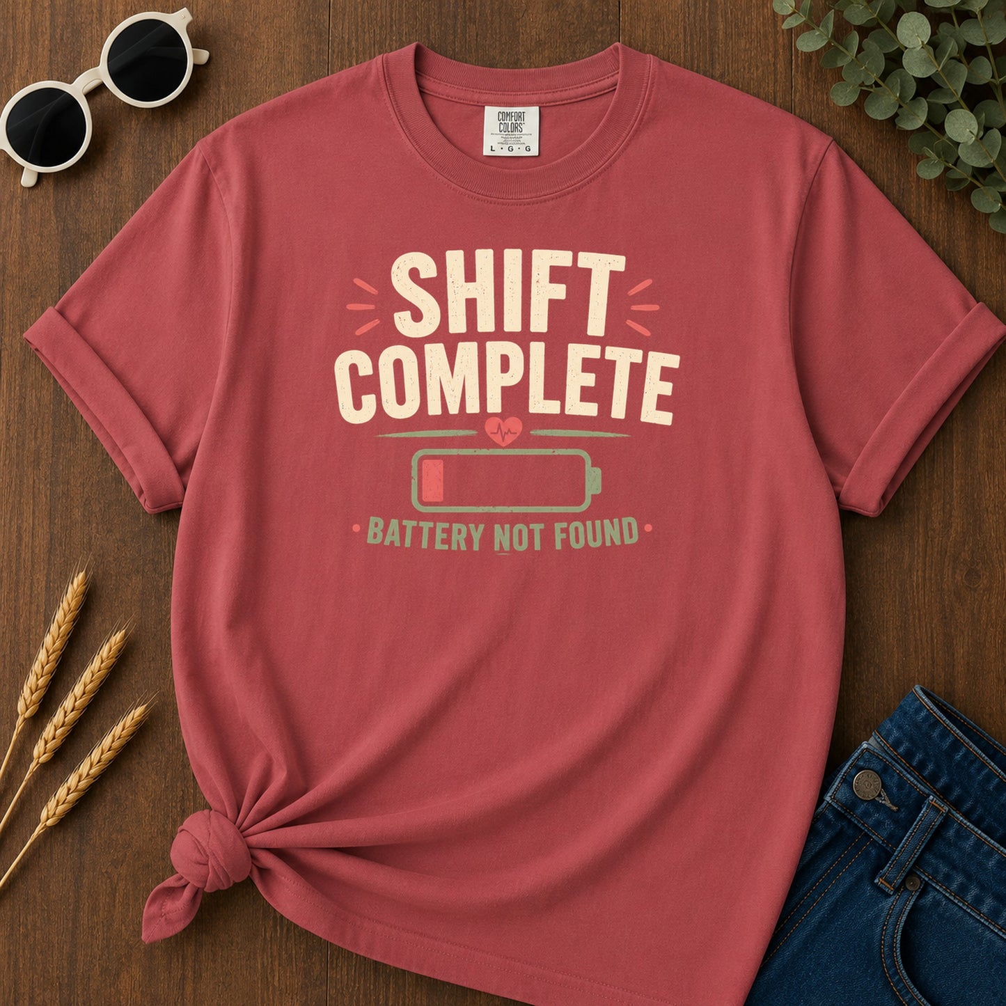 Shift Complete Battery Not Found T-Shirt - Crimson Mockup