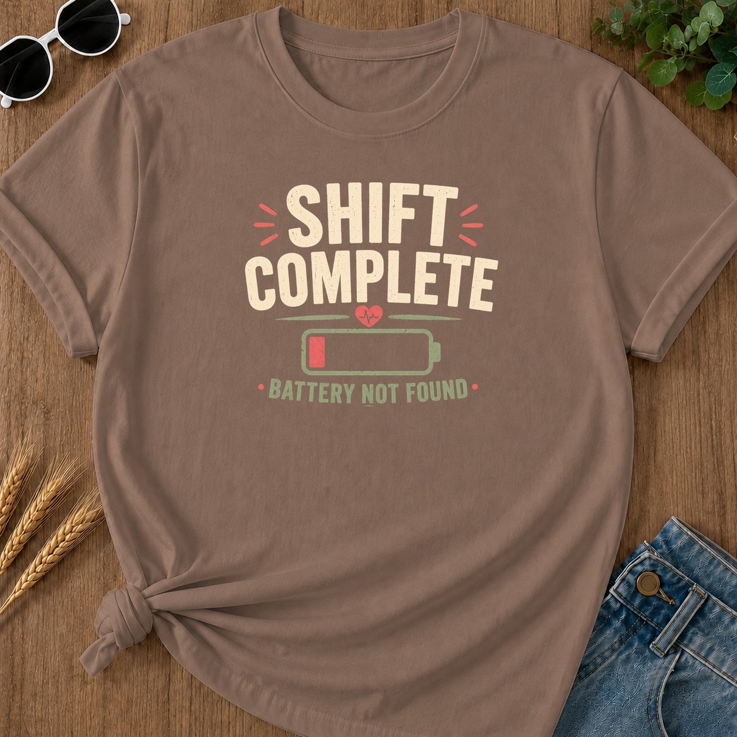 Shift Complete Battery Not Found T-Shirt - Espresso Mockup