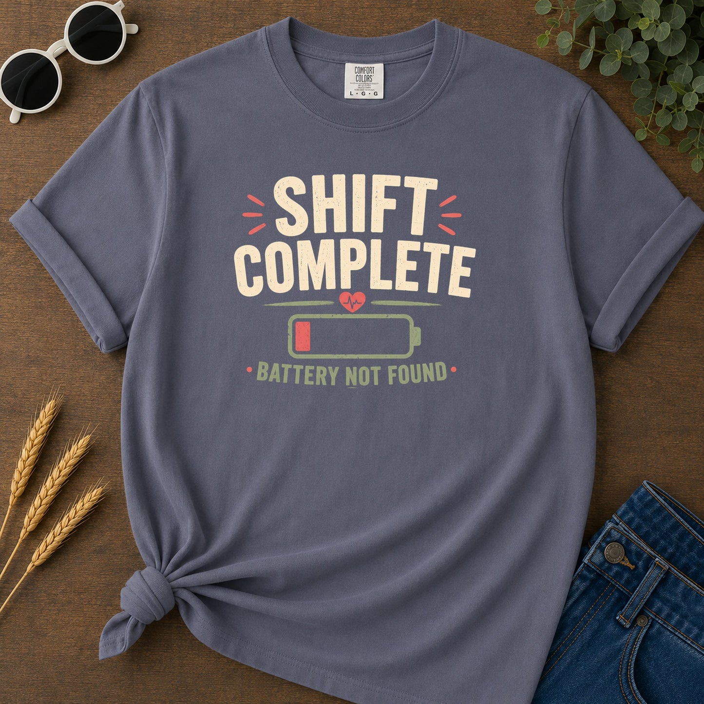Shift Complete Battery Not Found T-Shirt - Navy Mockup