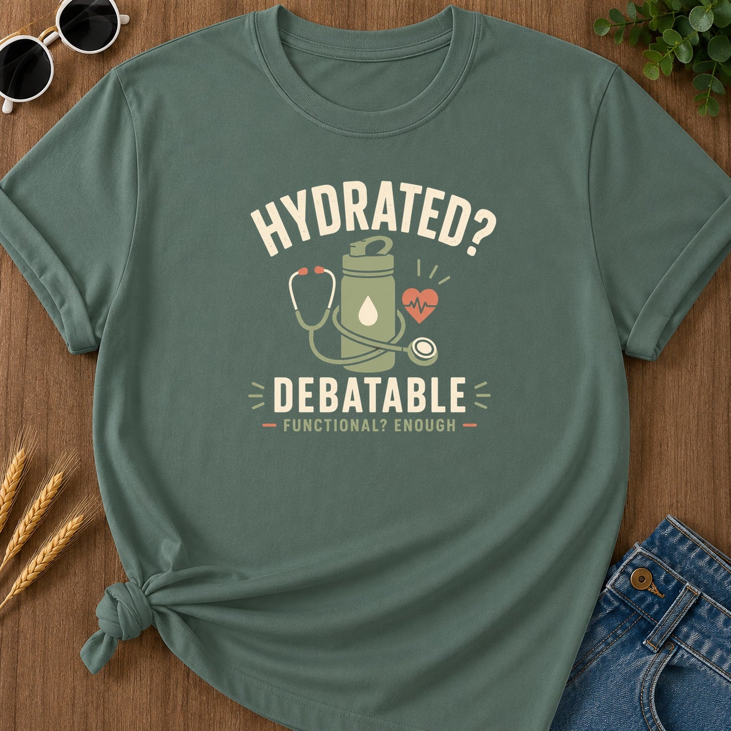 Hydrated Debatable T-Shirt - Blue Spruce Mockup