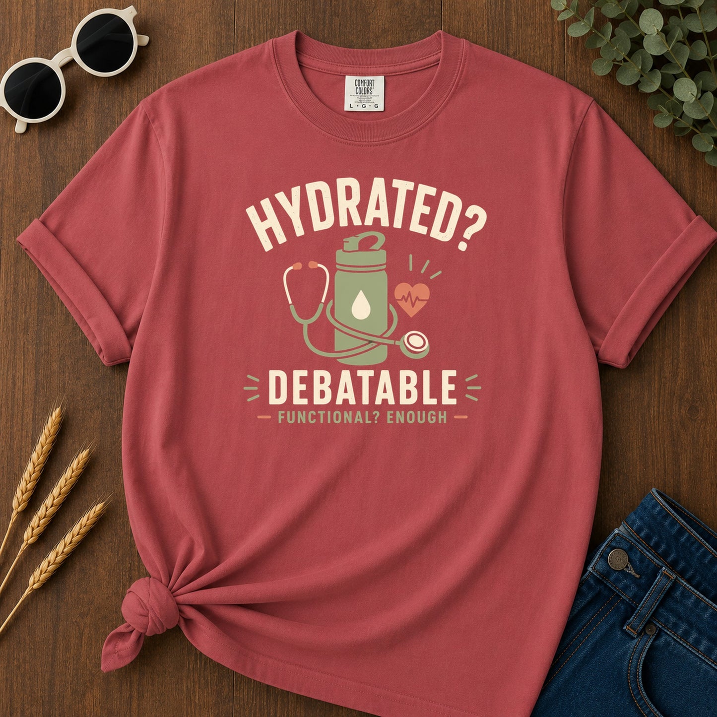 Hydrated Debatable T-Shirt - Crimson Mockup