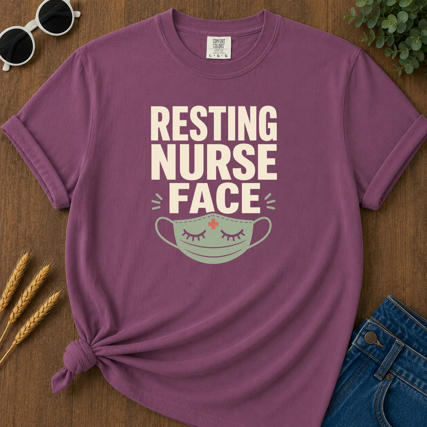 Resting Nurse Face T-Shirt - Berry Mockup