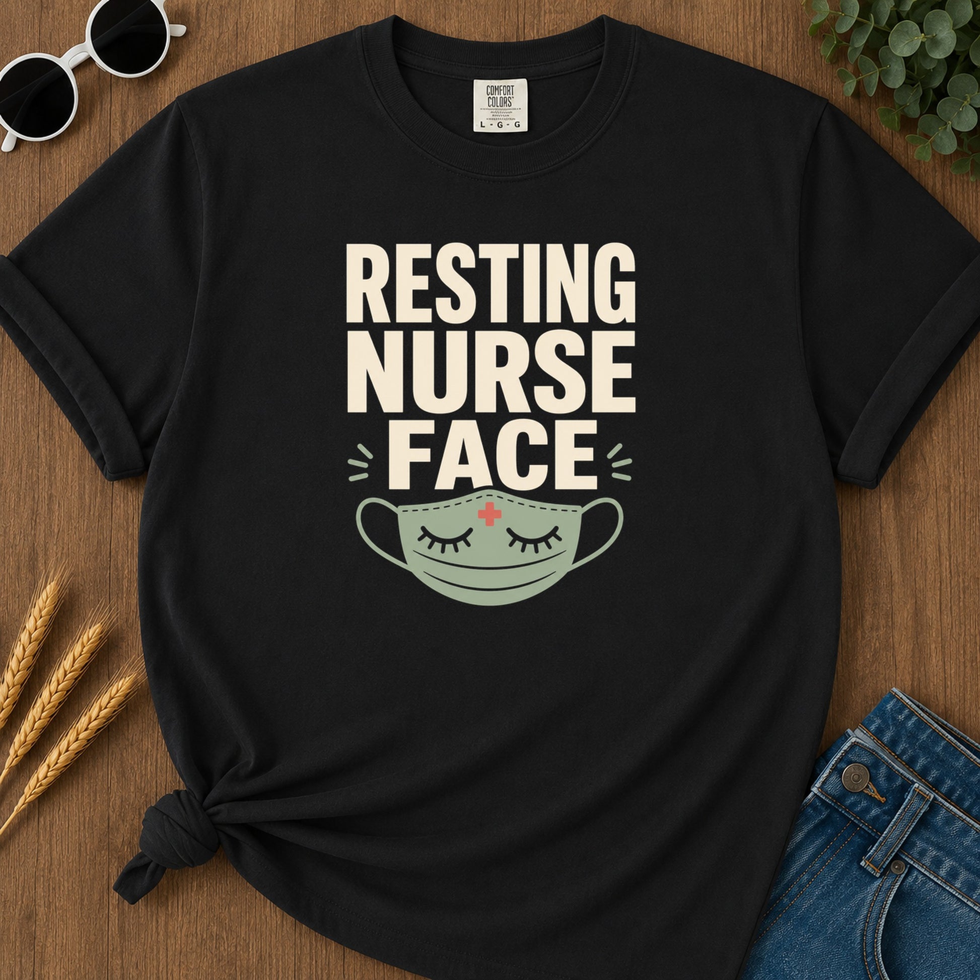Resting Nurse Face T-Shirt - Black Mockup