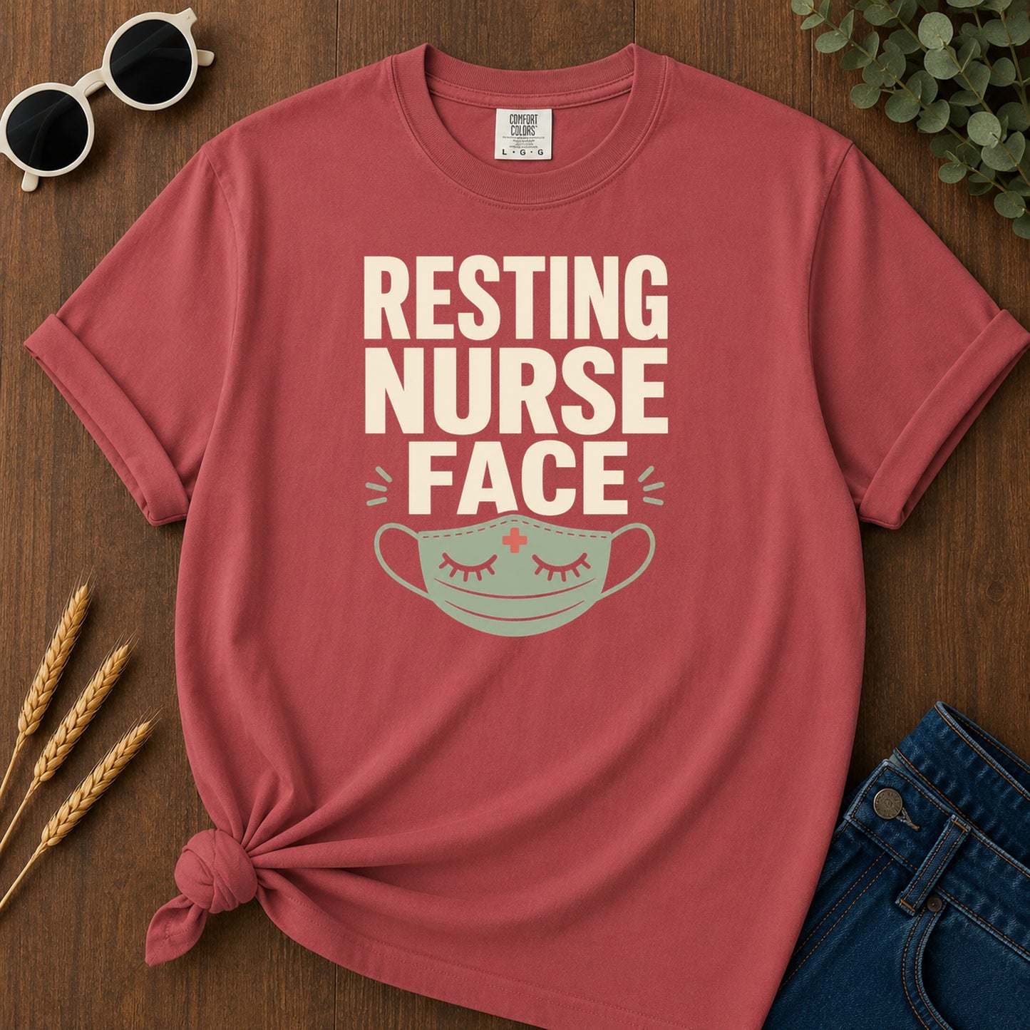 Resting Nurse Face T-Shirt - Crimson Mockup