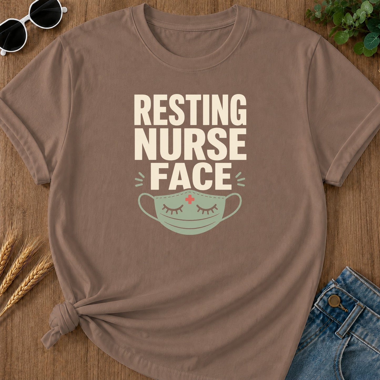 Resting Nurse Face T-Shirt - Espresso Mockup