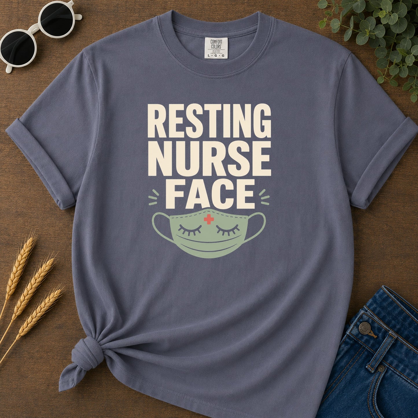 Resting Nurse Face T-Shirt - Navy Mockup