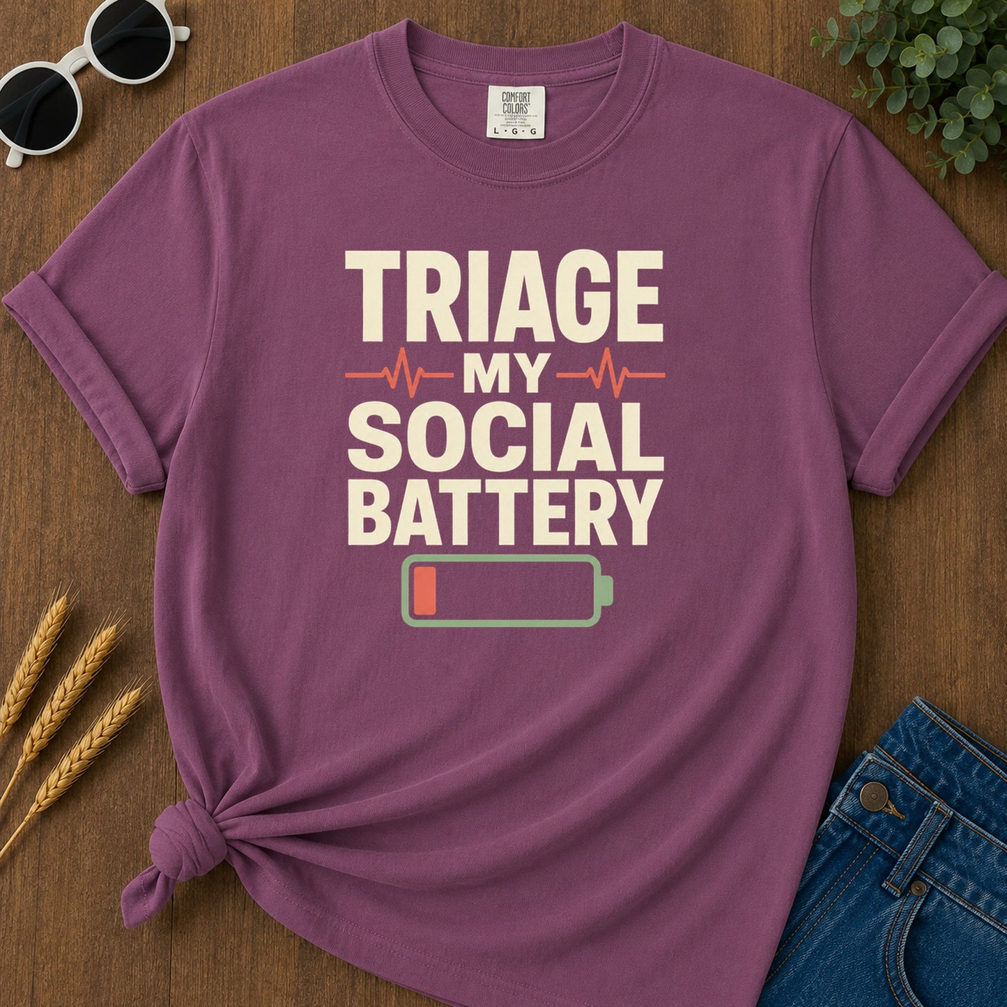 Track Social Battery T-Shirt - Berry Mockup
