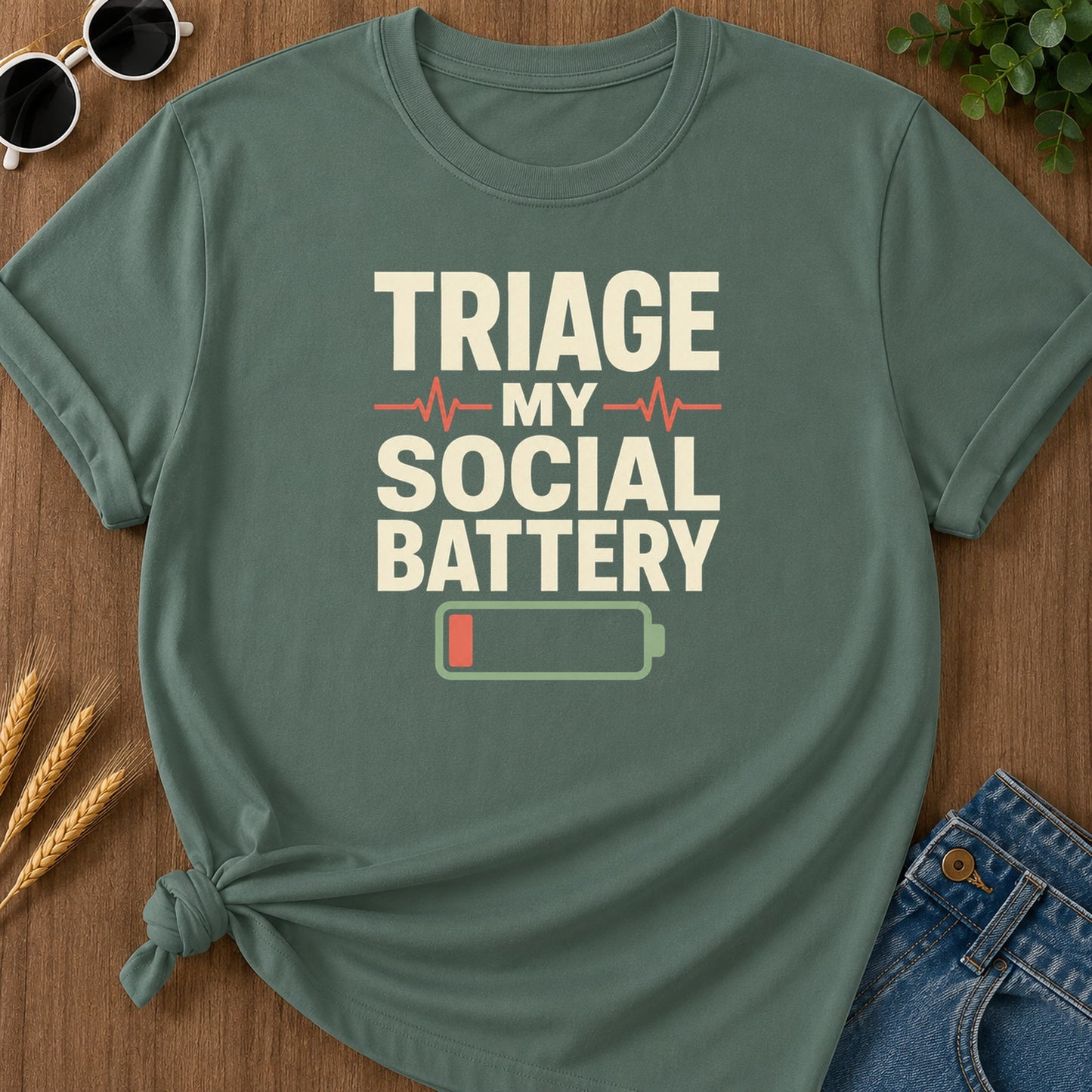Track Social Battery T-Shirt - Blue Spruce Mockup
