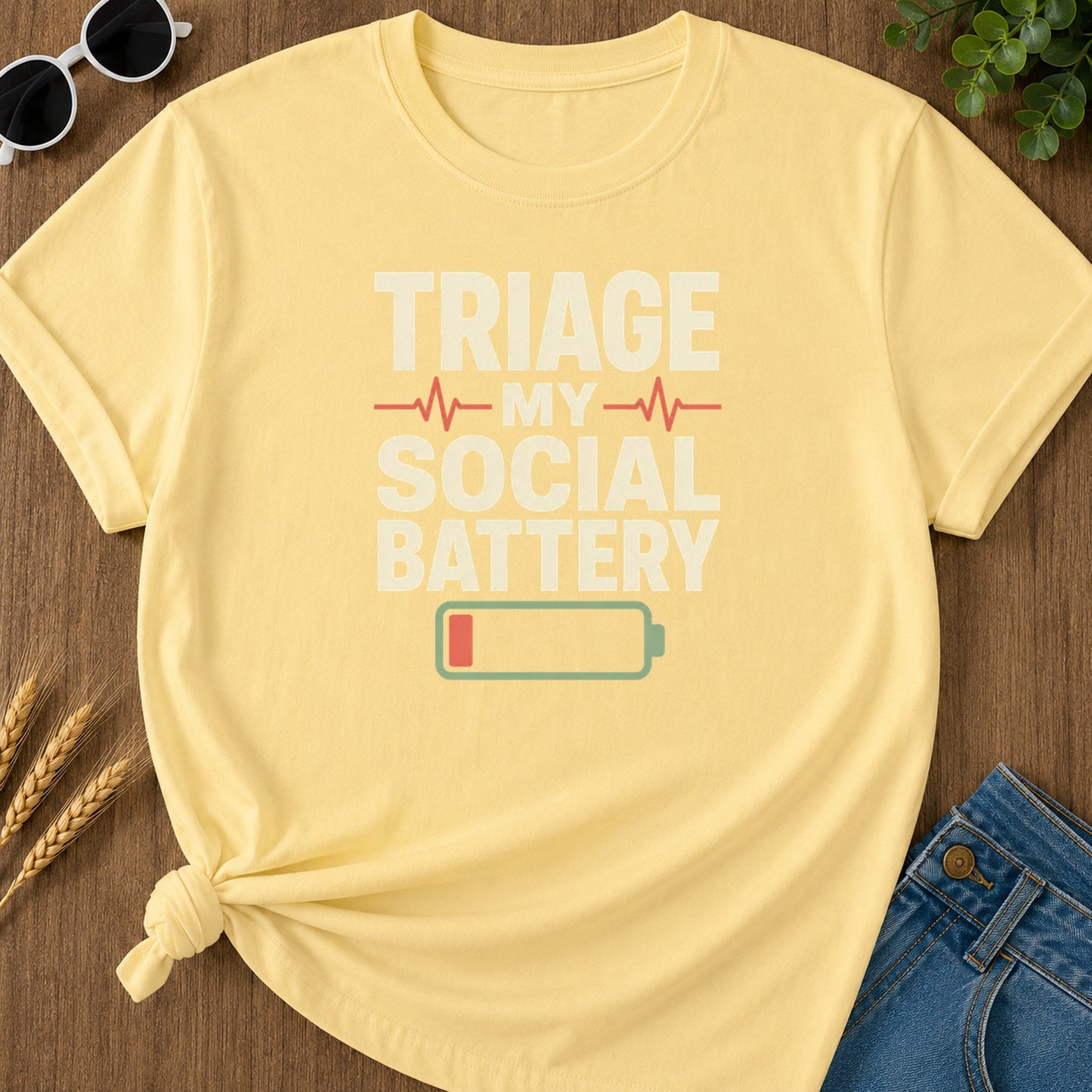 Track Social Battery T-Shirt - Butter Mockup
