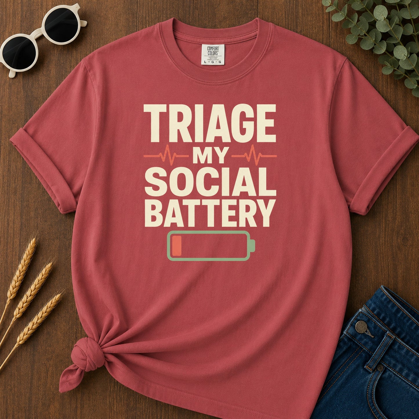 Track Social Battery T-Shirt - Crimson Mockup
