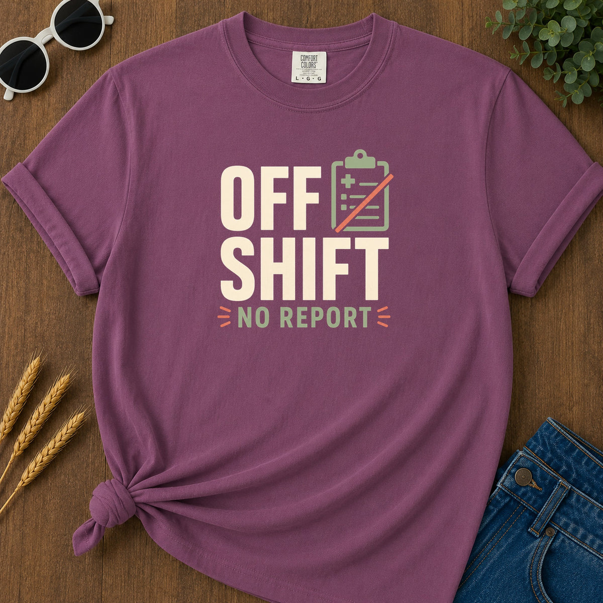 Off Shift No Report T-Shirt - Berry Mockup