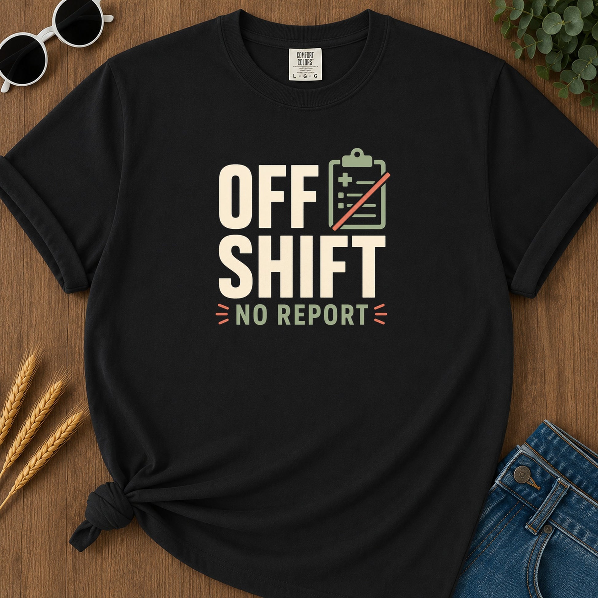 Off Shift No Report T-Shirt - Black Mockup