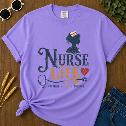 Caffeine Care Courage T-Shirt - Violet Mockup