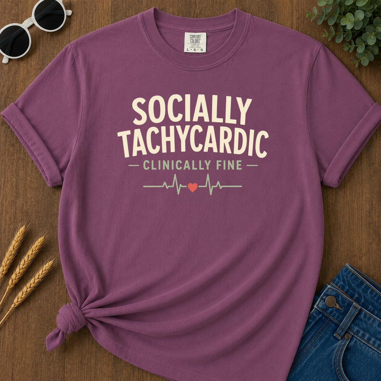 Socially Tachycardic T-Shirt - Berry Mockup