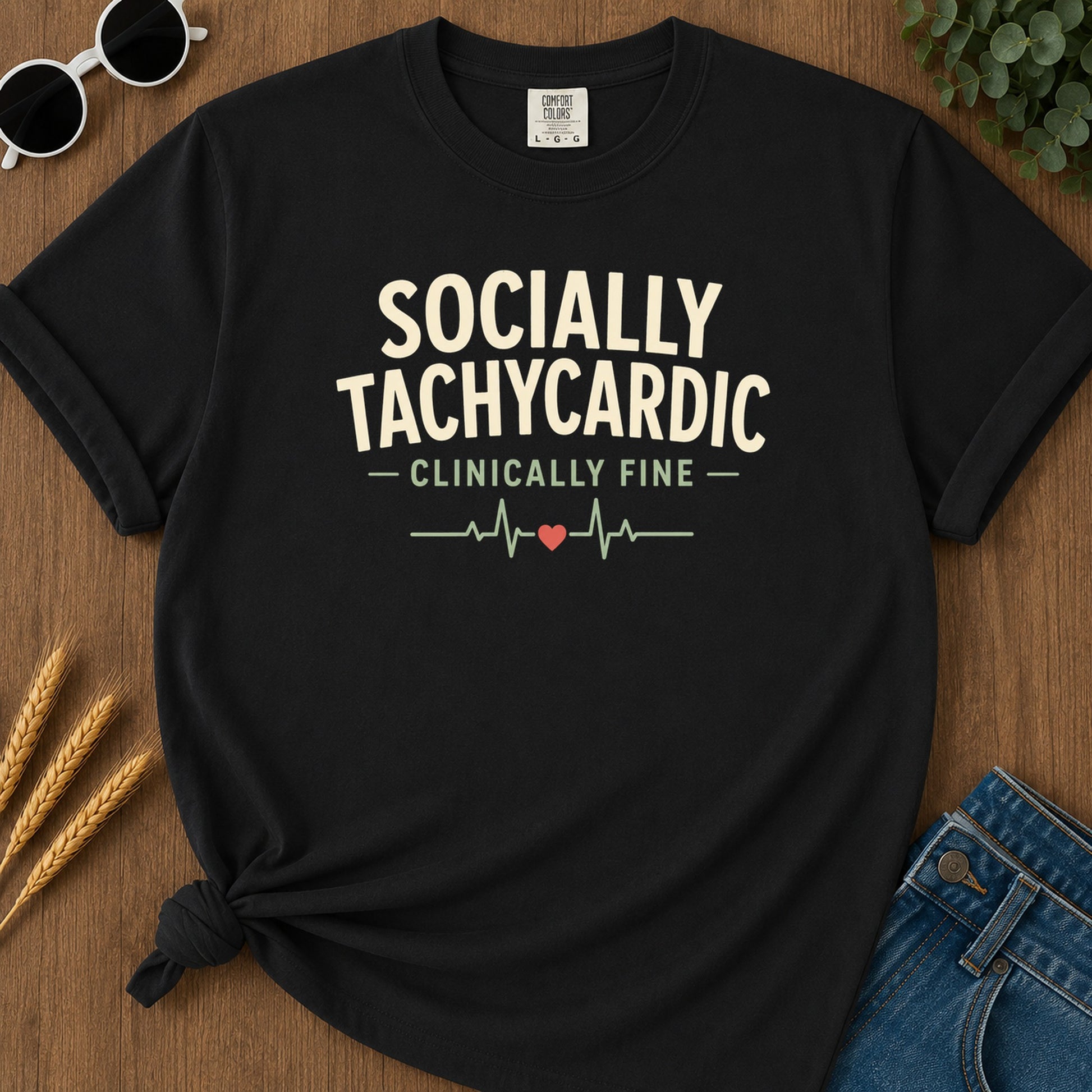 Socially Tachycardic T-Shirt - Black Mockup