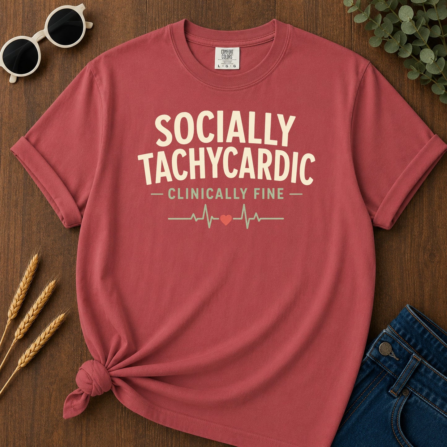 Socially Tachycardic T-Shirt - Crimson Mockup