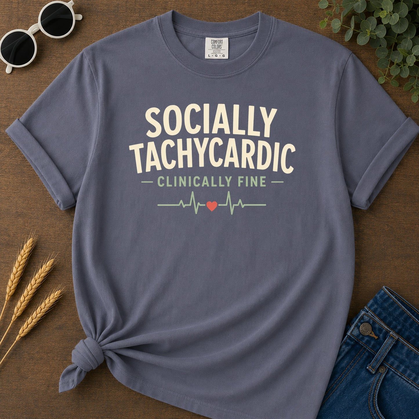Socially Tachycardic T-Shirt - Navy Mockup