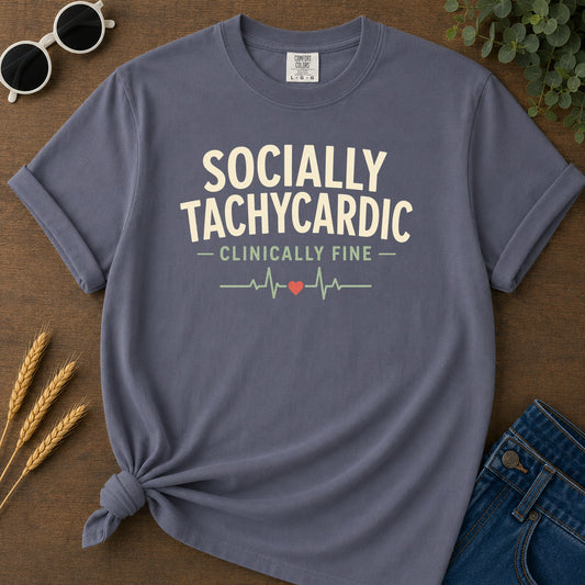 Socially Tachycardic T-Shirt - Navy Mockup