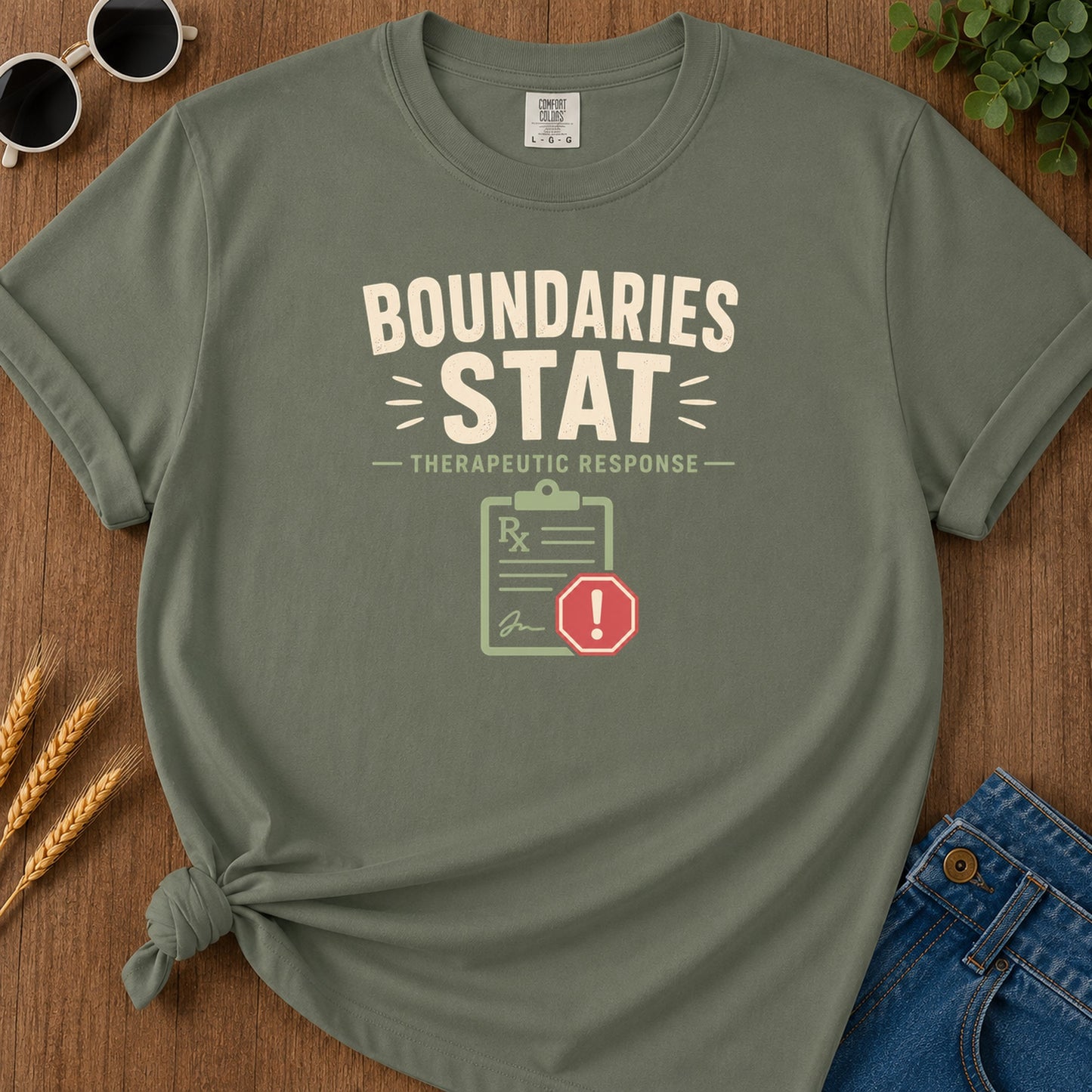 Boundaries Stat T-Shirt - Moss Mockup
