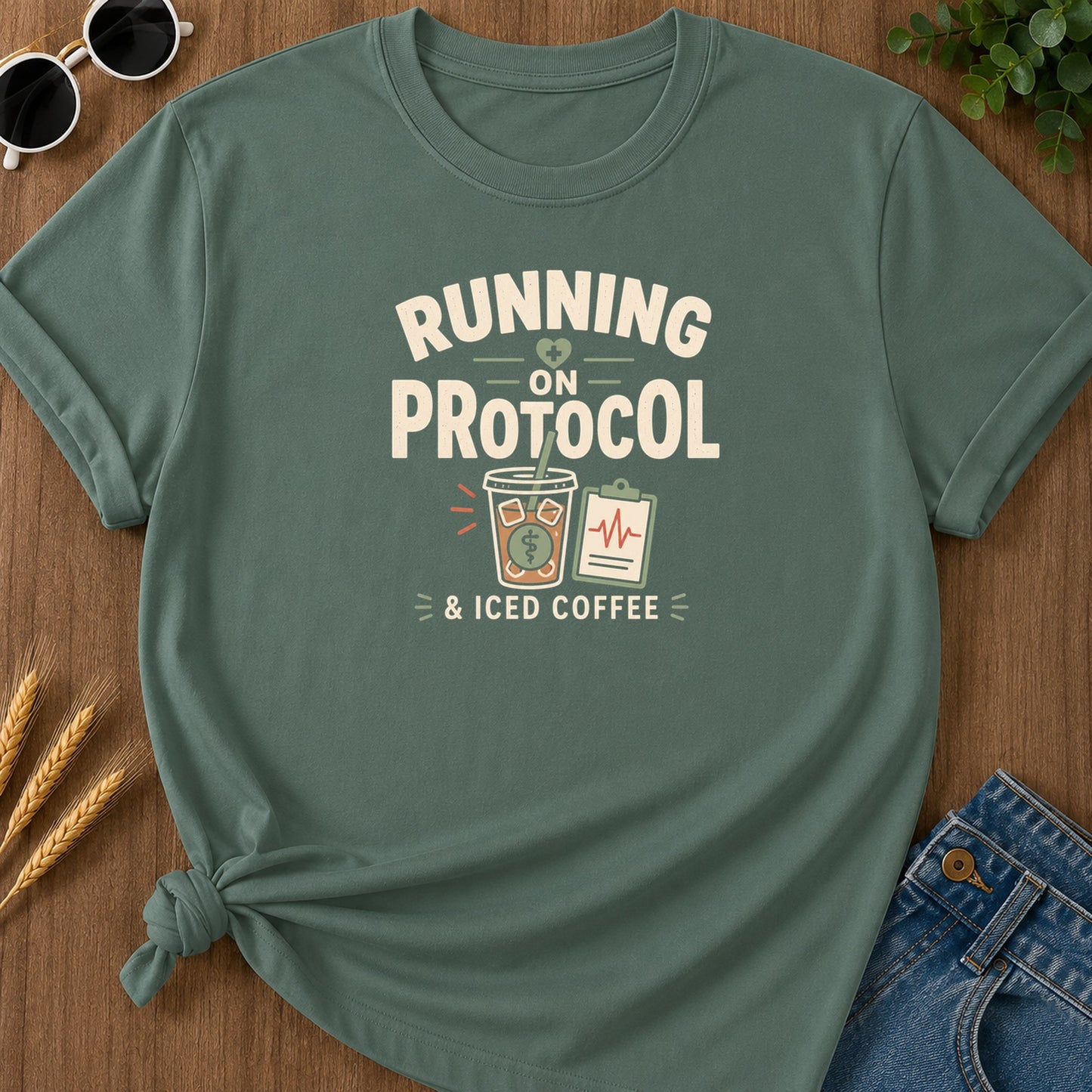 Running Protocol T-Shirt - Blue Spruce Mockup