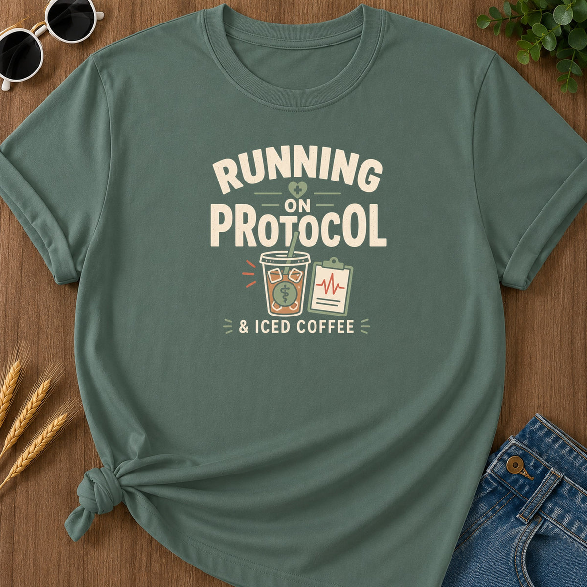 Running Protocol T-Shirt - Blue Spruce Mockup