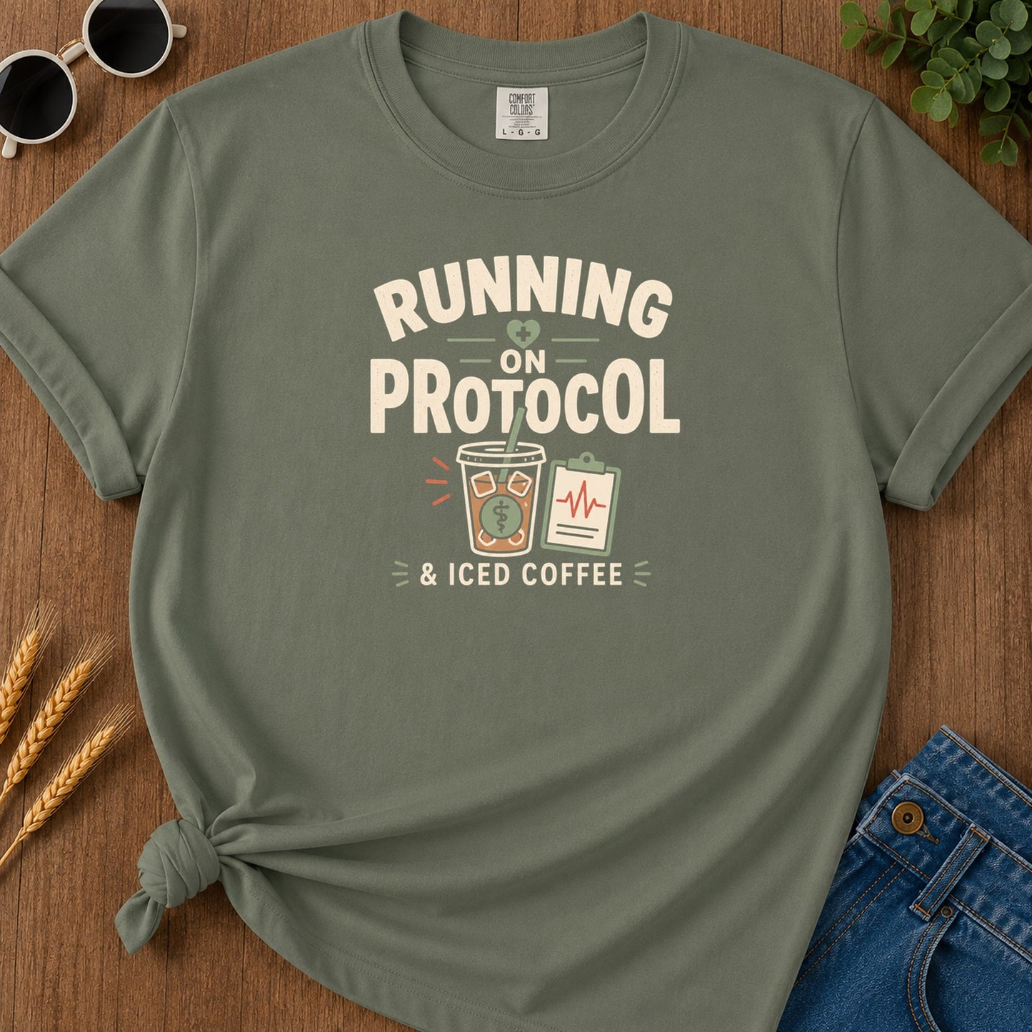 Running Protocol T-Shirt - Moss Mockup