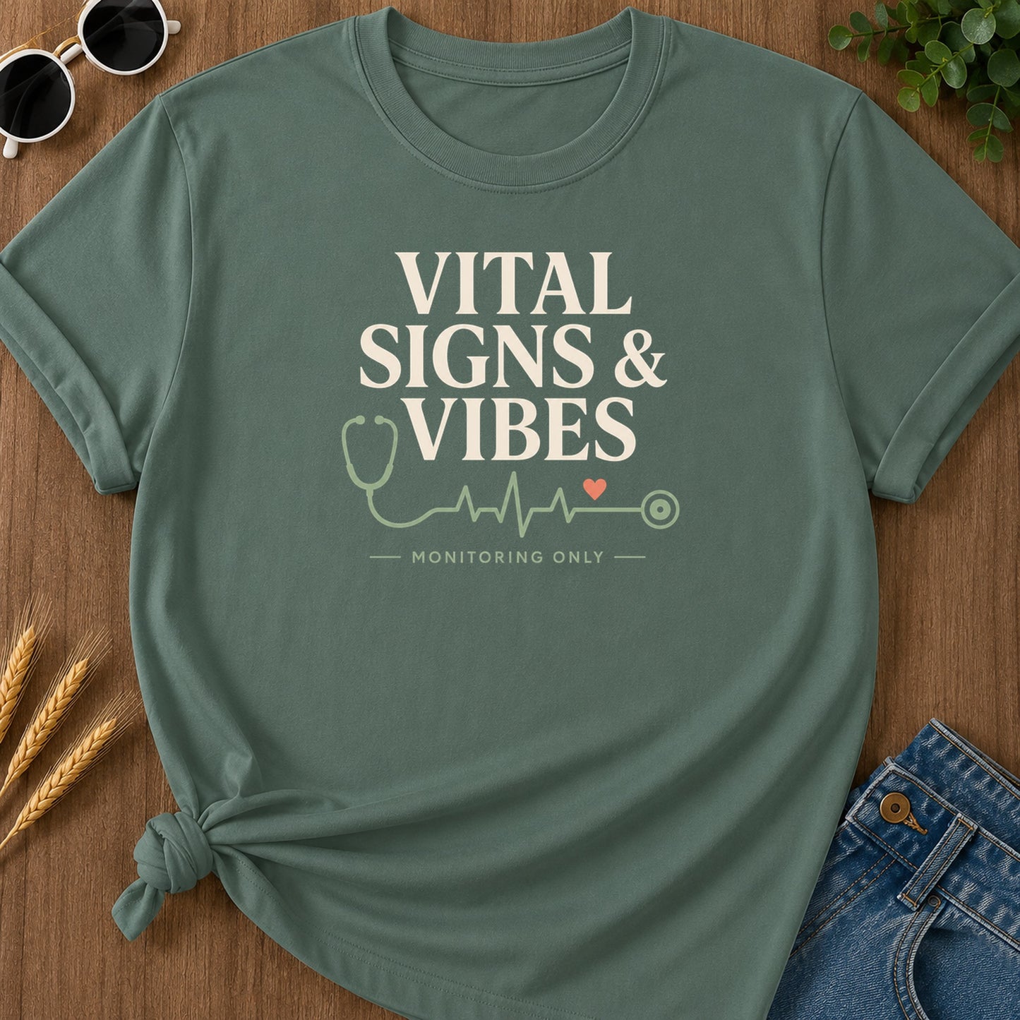 Vital Signs Vibes T-Shirt - Blue Spruce Mockup