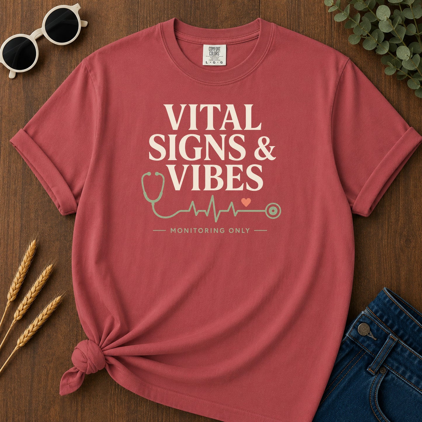 Vital Signs Vibes T-Shirt - Crimson Mockup