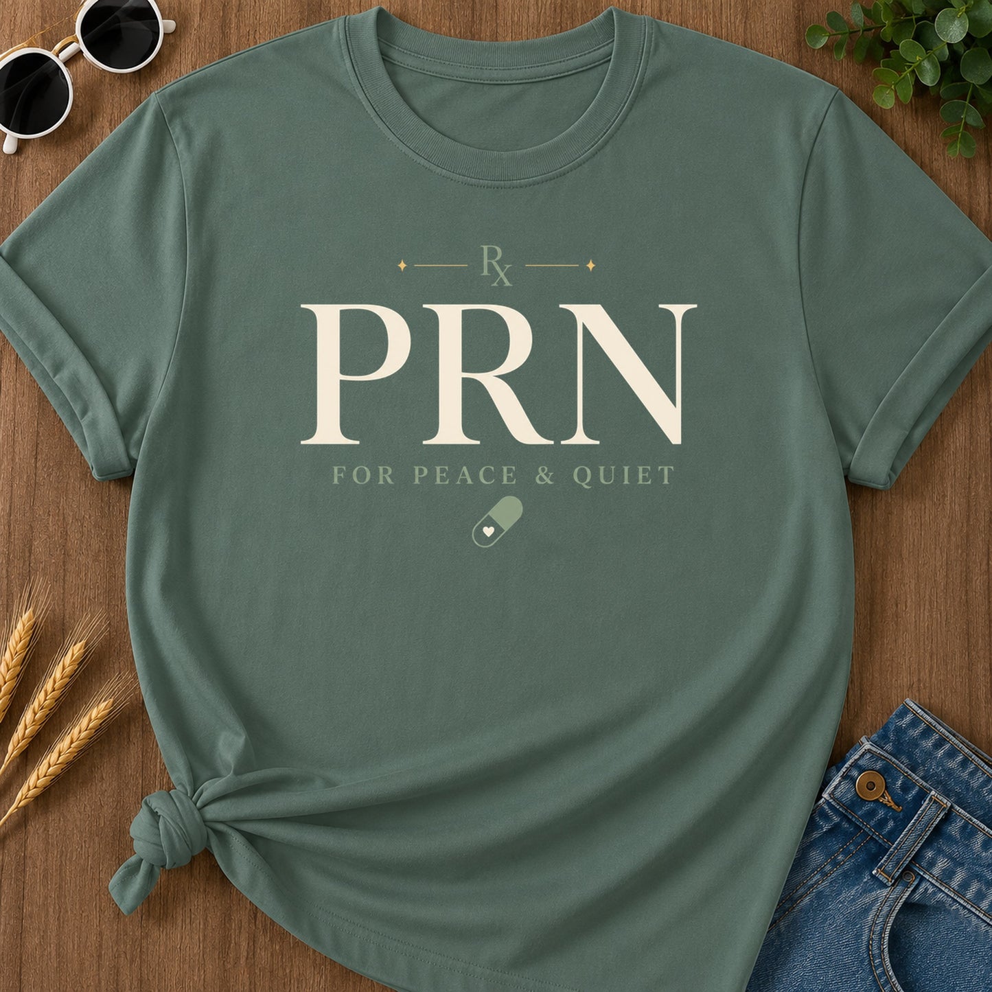 Prn Peace Quiet T-Shirt - Blue Spruce Mockup