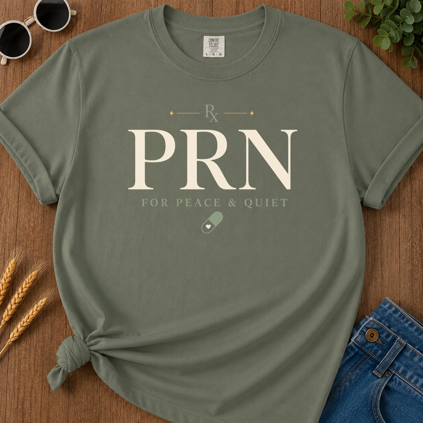Prn Peace Quiet T-Shirt - Moss Mockup