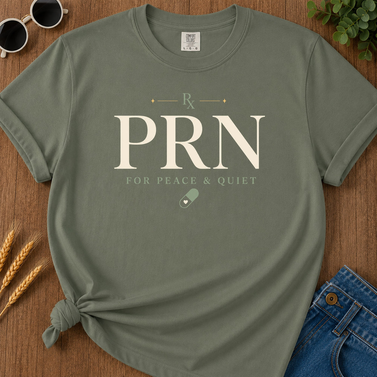 Prn Peace Quiet T-Shirt - Moss Mockup