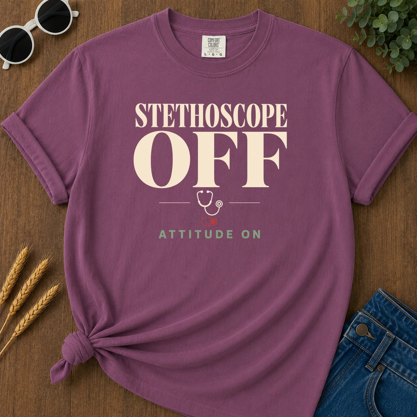 Stethoscope Off Attitude T-Shirt - Berry Mockup