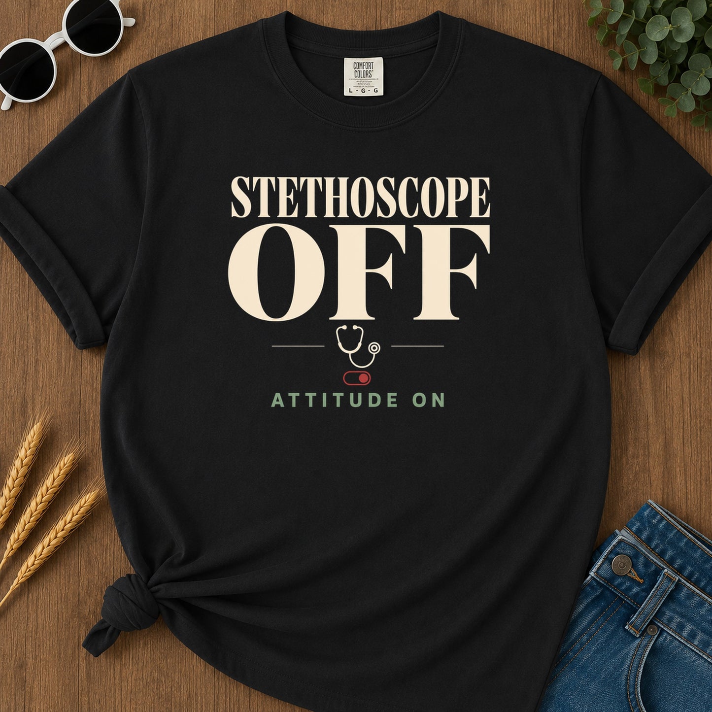 Stethoscope Off Attitude T-Shirt - Black Mockup