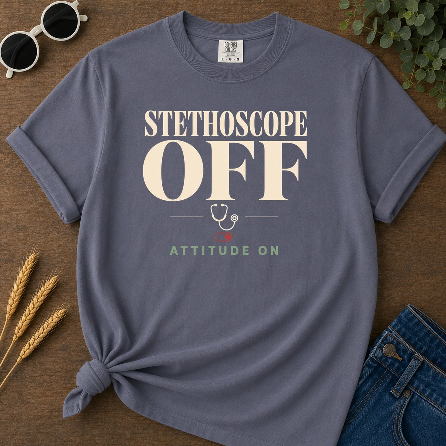 Stethoscope Off Attitude T-Shirt - Navy Mockup