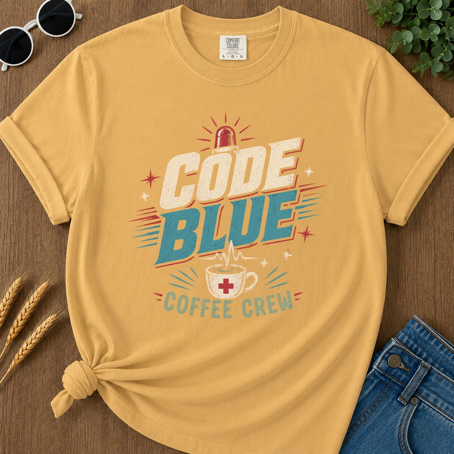Cold Coffee Crew T-Shirt - Mustard Mockup