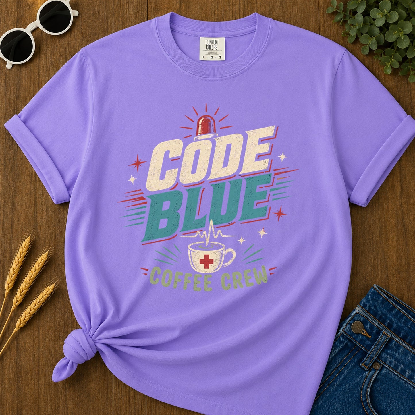 Cold Coffee Crew T-Shirt - Violet Mockup
