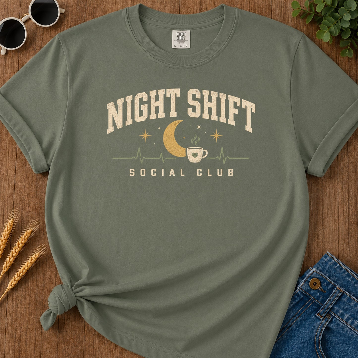 Code Blue Coffee T-Shirt - Moss Mockup