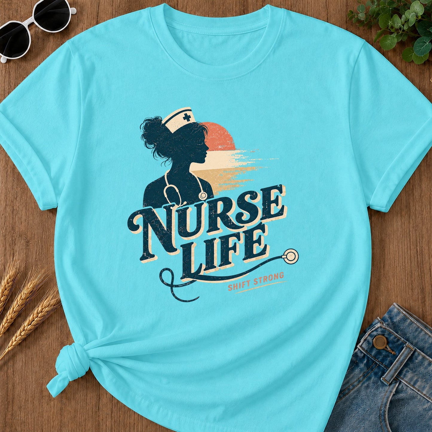 Shift Strong T-Shirt - Lagoon Blue Mockup