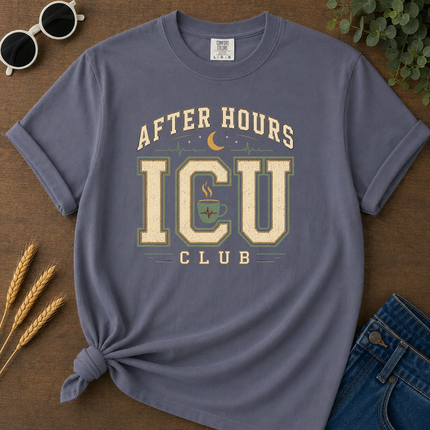 Night Shift Cream T-Shirt - Navy Mockup