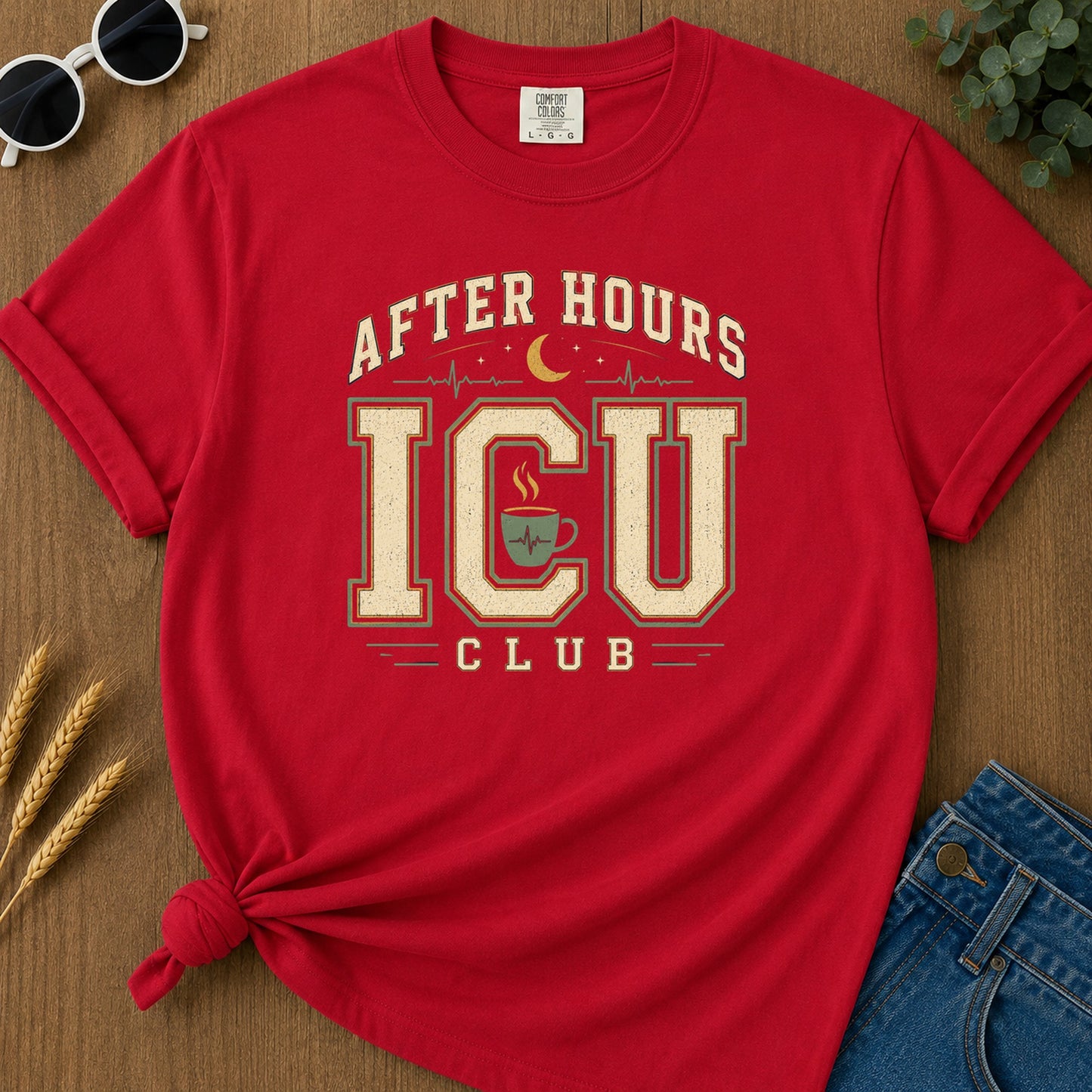 Night Shift Cream T-Shirt - Red Mockup