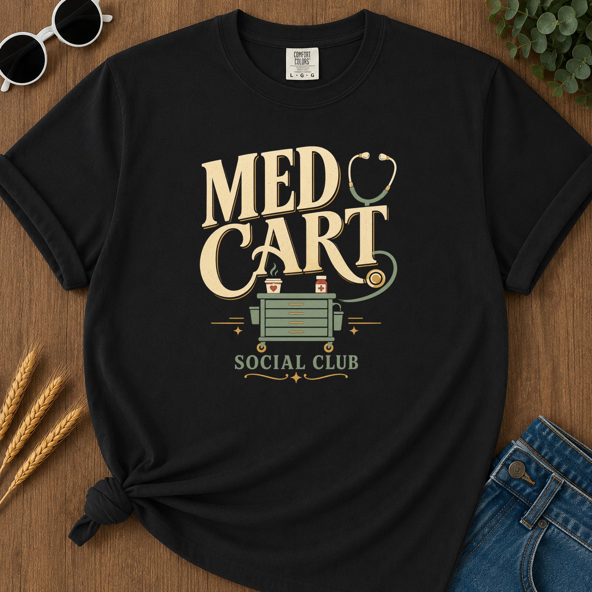 Med Cart Social Club T-Shirt - Black Mockup